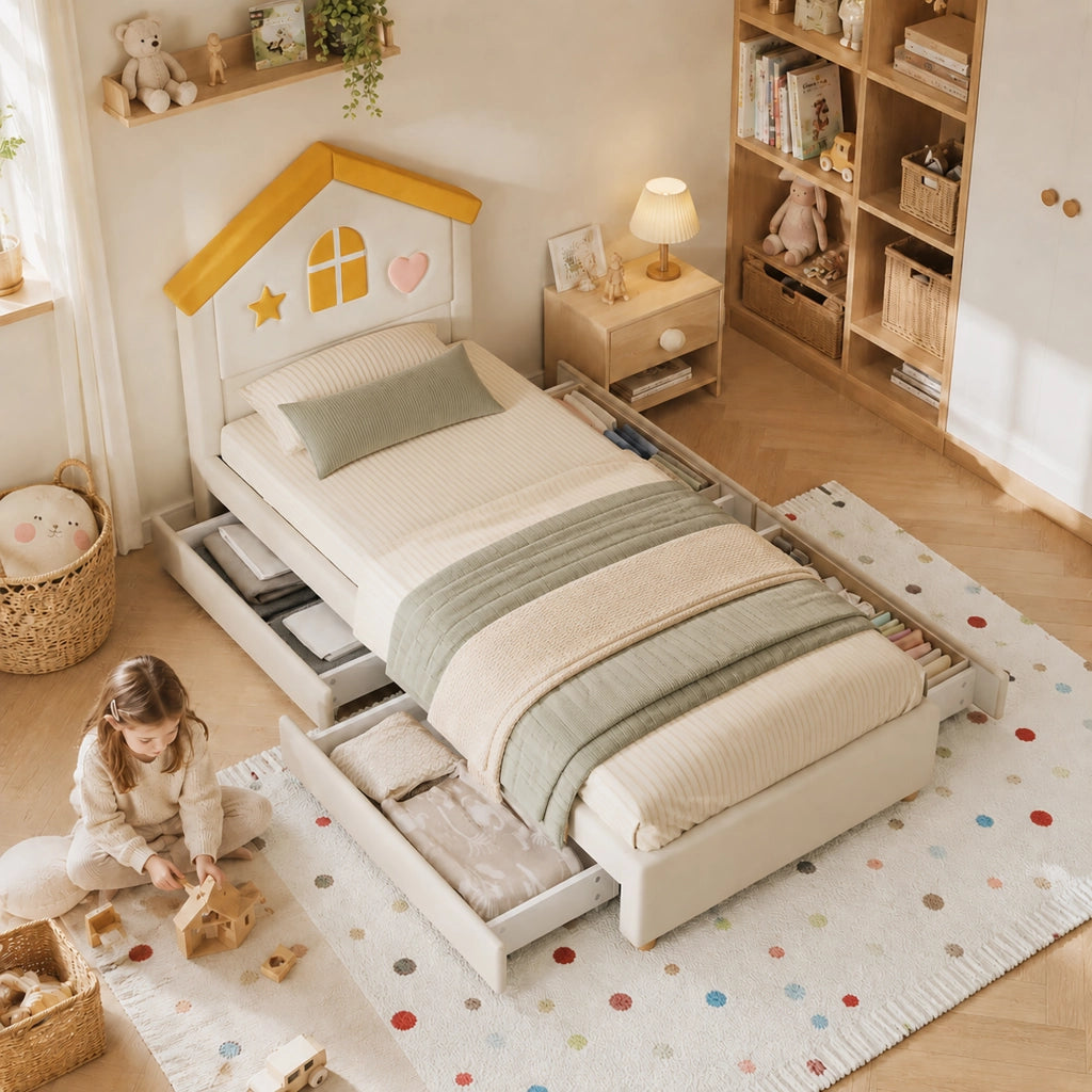 letto per bambini velluto beige 90 x 200 cm