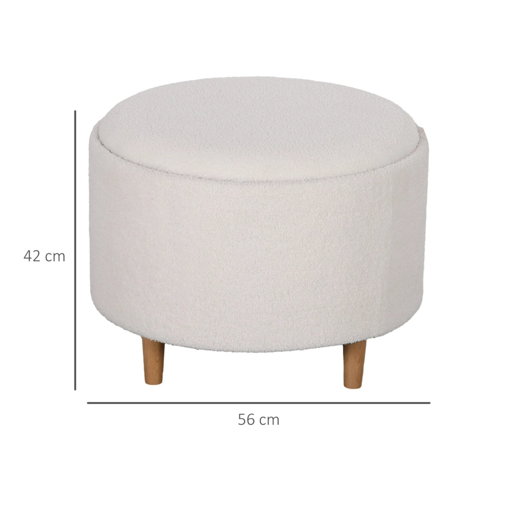 Pouf contenitore rotondo bianco con coperchio ribaltabile, Ø56 cm