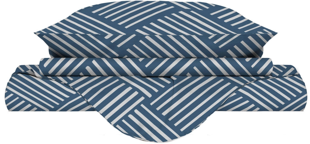 Copripiumino Singolo con Federe Stampato in Microfibra City Life Blue