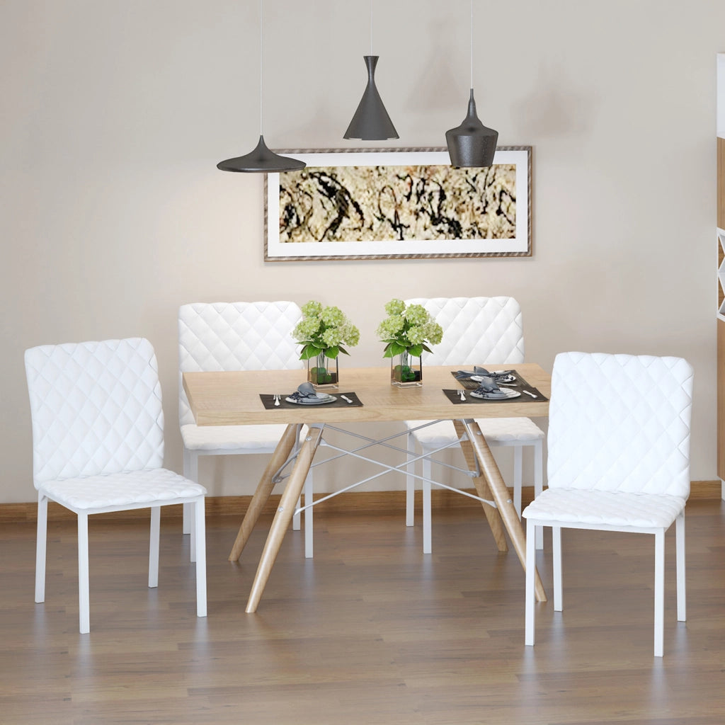 Set 4 Sedie Imbottite da Pranzo con Rivestimento in Similpelle ¨C Zephmum ¨C 41x50x91cm Bianco