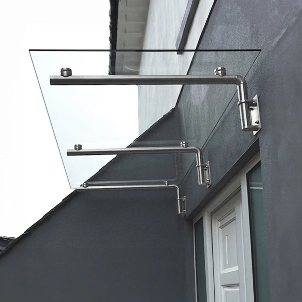 Tettoia in Vetro 180 x 80cm con Staffe in Acciaio Inossidabile per Porte Esterne