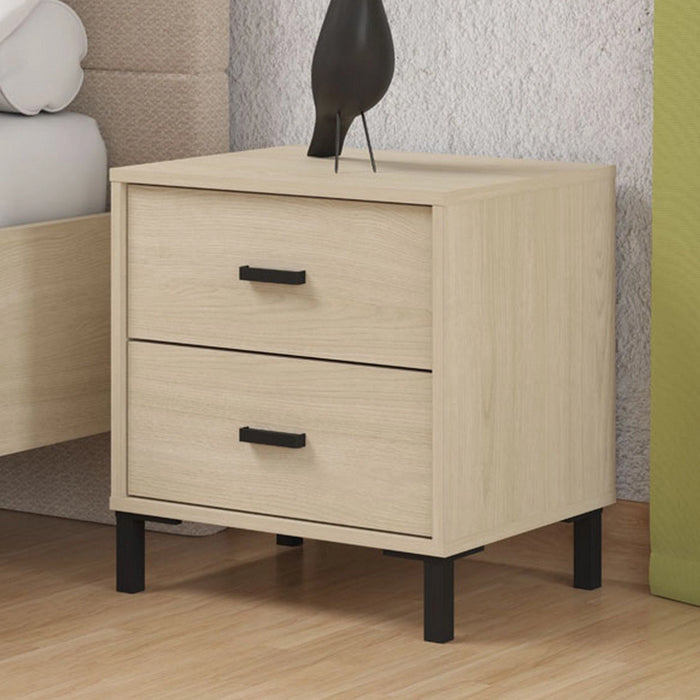 Piea, Comodino 2 Cassetti, 48x40x52h cm Marrone Rovere