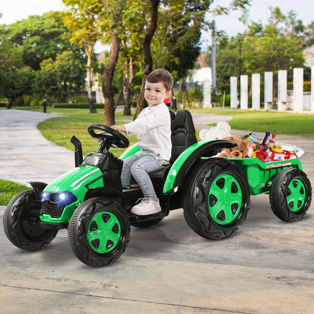 Trattore elettrico per bambini con rimorchio e telecomando, Trattore giocattolo con cintura di sicurezza Verde-Macchinine giocattoli