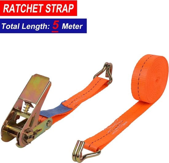 Cinturoni di sicurezza da 5 metri, 800 kg, con J-hook, 25 mm di larghezza per attrezzatura da giardino, attrezzatura di trasloco, moto e bagaglio