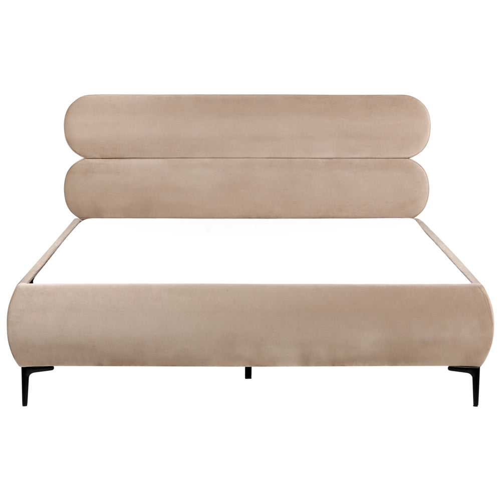 Letto con rete in velluto tortora 160 x 200 cm testata gambe in metallo nero camera da letto classica minimalista