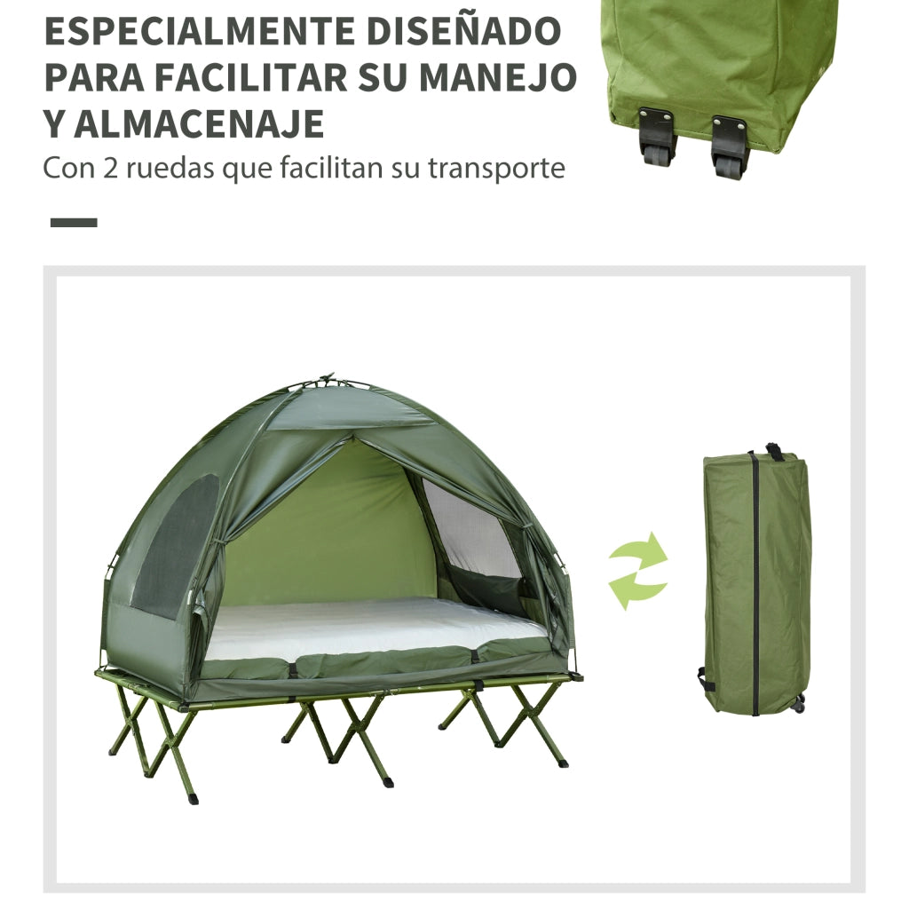 Letto da Campeggio Pieghevole 4 in 1 con Tenda - Xylo - Materasso Gonfiabile Tessuto Oxford Acciaio 193x145x180 cm Verde