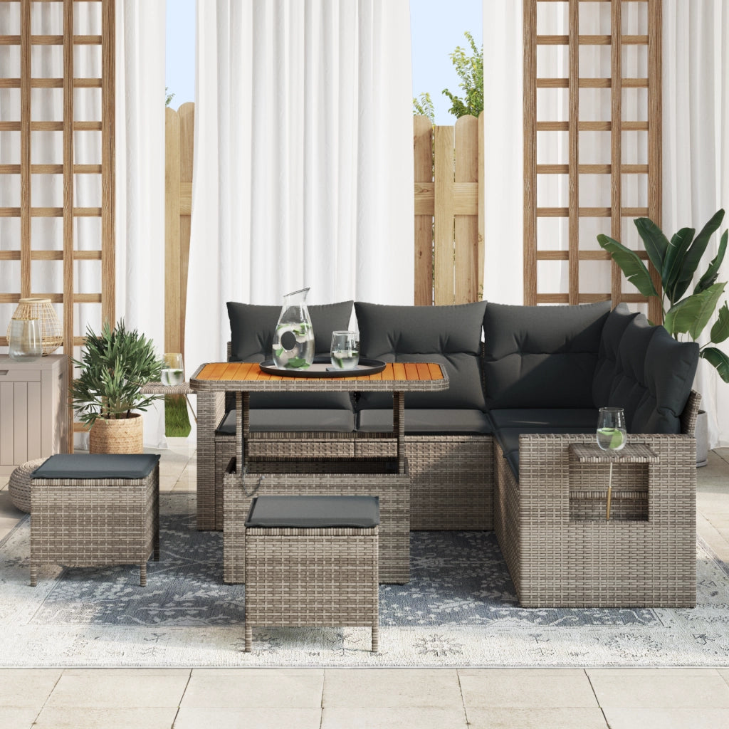 Set SofÃ  Giardino 8 Pezzi con Cuscini Grigio Polyrattan Acacia