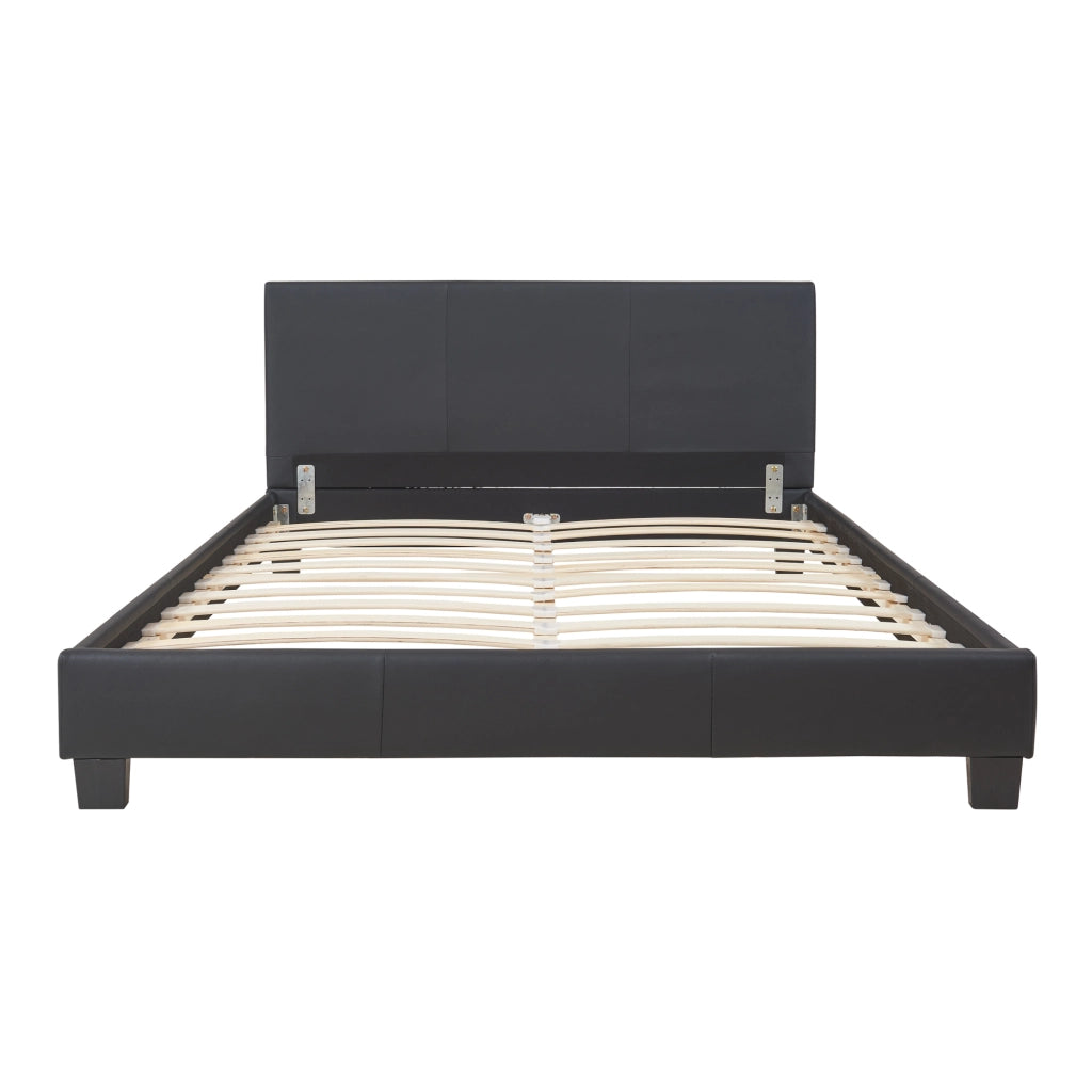 Letto Francese Albacete con Testiera Alta e Materasso 140x200 cm Similpelle Nero Corium