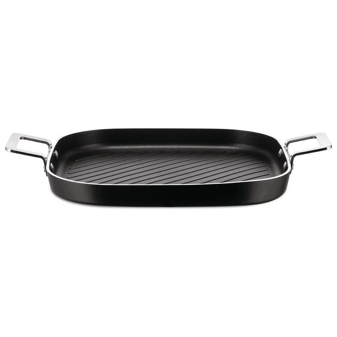 Alessi bistecchiera grill Pots and Pans 29x29 cm, antiaderente ceramico, induzione, alluminio, manici acciaio inox, nera