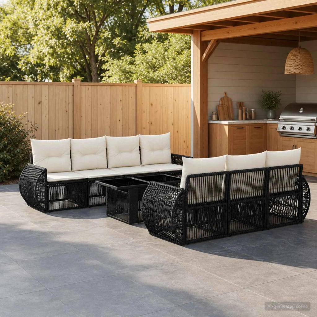Set Divano da Giardino 8 pz Nero e Bianco Crema polyrattan 3436906