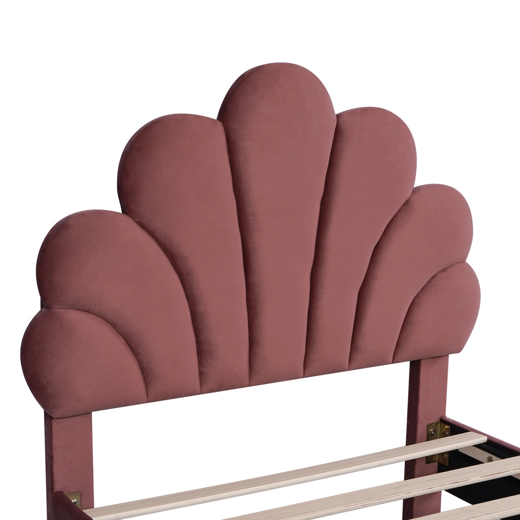 Letto Singolo 90 x 200 cm; 1 Posto con Testiera a Fiore; senza Materasso; Imbottito; Rosso