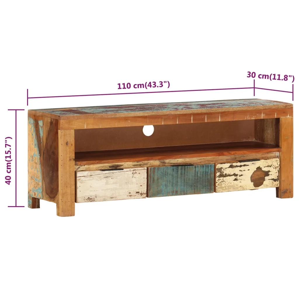 Mobile Porta TV 110x30x40 cm in Legno Massello di Recupero 338028