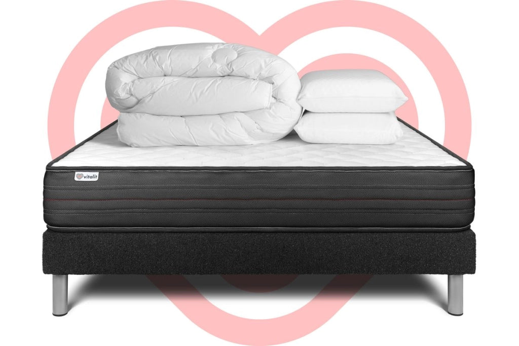 Pacchetto letto completo - Materasso 200x200cm + Box spring con doghe (kit) + 2 cuscini + Piumino - Vitalpower