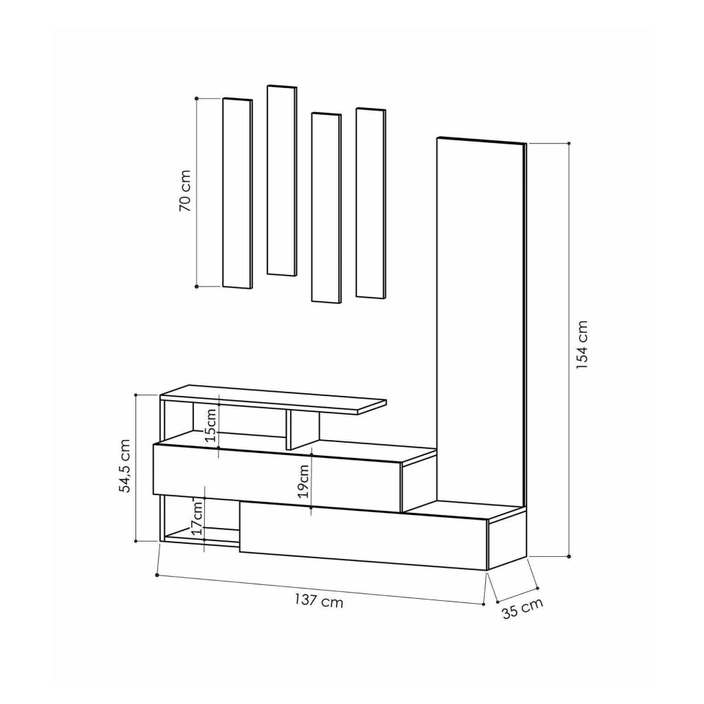 Mobile da ingresso Ascari, Entratina appendiabiti, Composizione per atrio, Consolle portaoggetti multifunzione, 137x35h55 cm, Bianco e Rovere