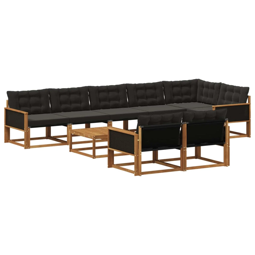 Set di divani da esterno con cuscino 9 pcs Naturale e Nero