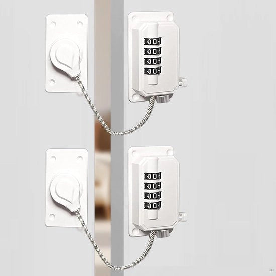 Sicurezza per bambini a doppia antenna - rotazione 360° - adesivo per la montatura - compatibile con frigorifero e armadi (bianco)