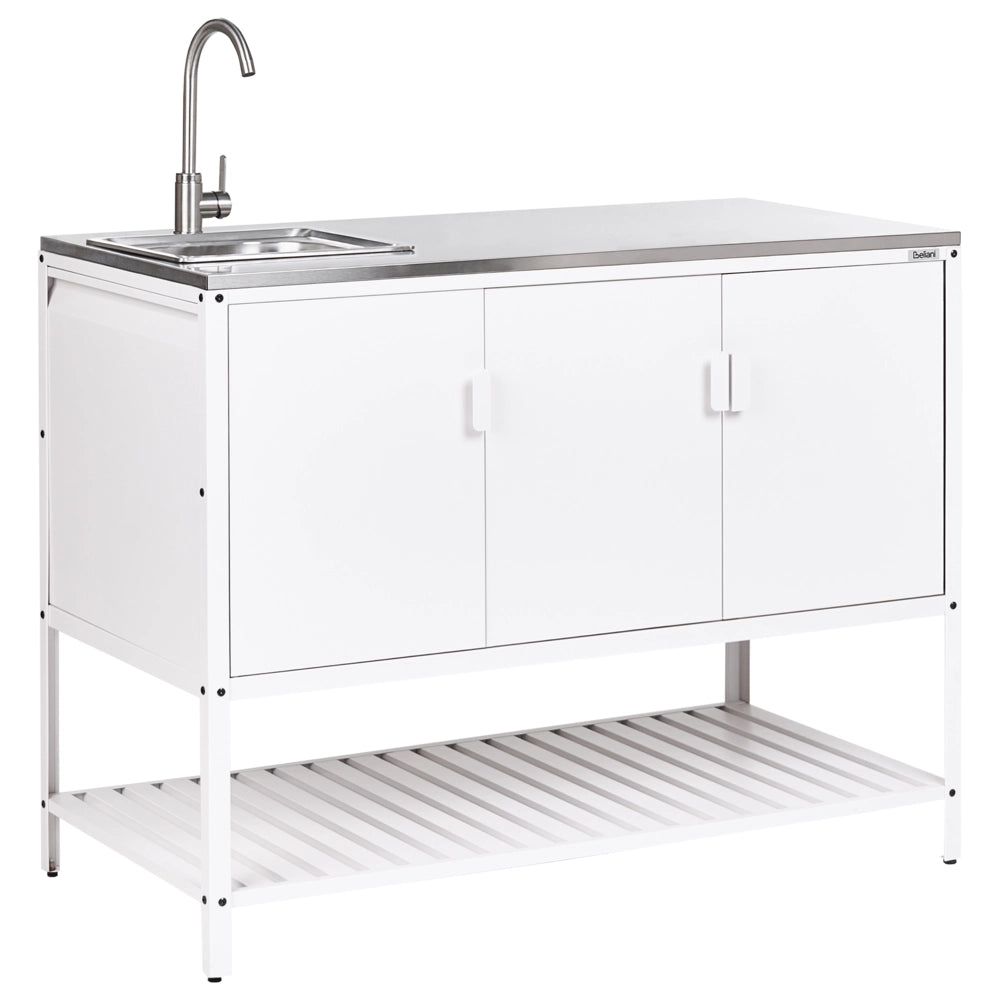 Armadietto da giardino in acciaio a 3 ante con piano in acciaio inox bianco giardino cucina esterno