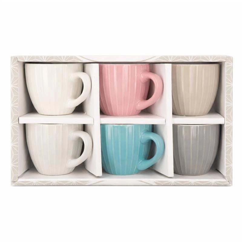 SET 12 TAZZINE DA CAFFÈ IN CERAMICA CON DESIGN RIGATO IN MULTICOLORE