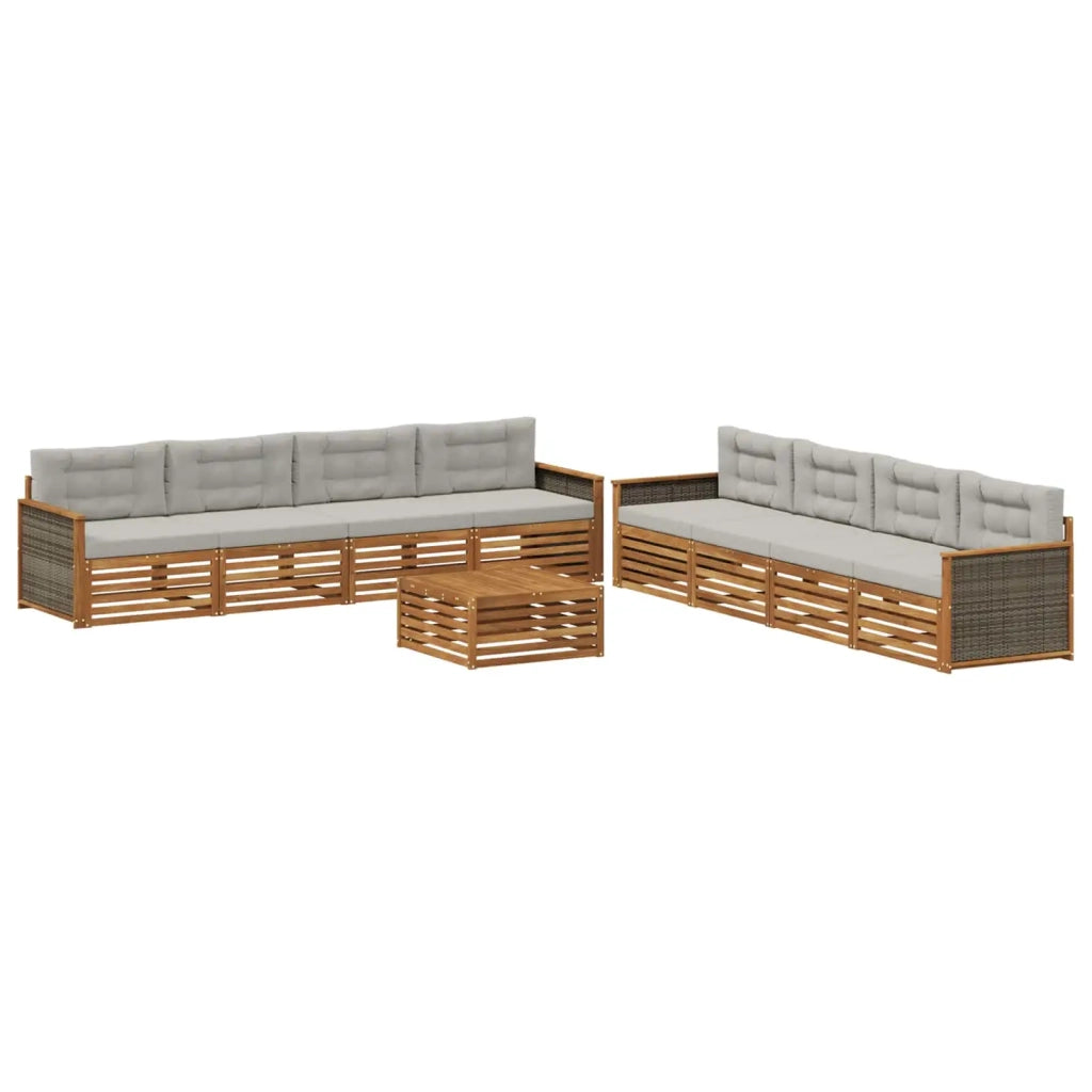 Set di divani da esterno 9 pz Naturale e Grigio Chiaro 3383169
