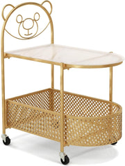 Tavolino a 2 ripiani, con 4 ruote, carrello da portata con cesto portaoggetti e piano in vetro temperato, tavolino da caffè per camera da letto, sala da pranzo, soggiorno (oro)