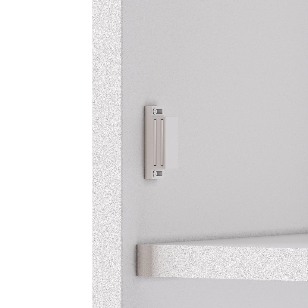 Credenza alta 120x40x176 cm con LED; presa integrata e ripiani in MDF; vetro e metallo bianco
