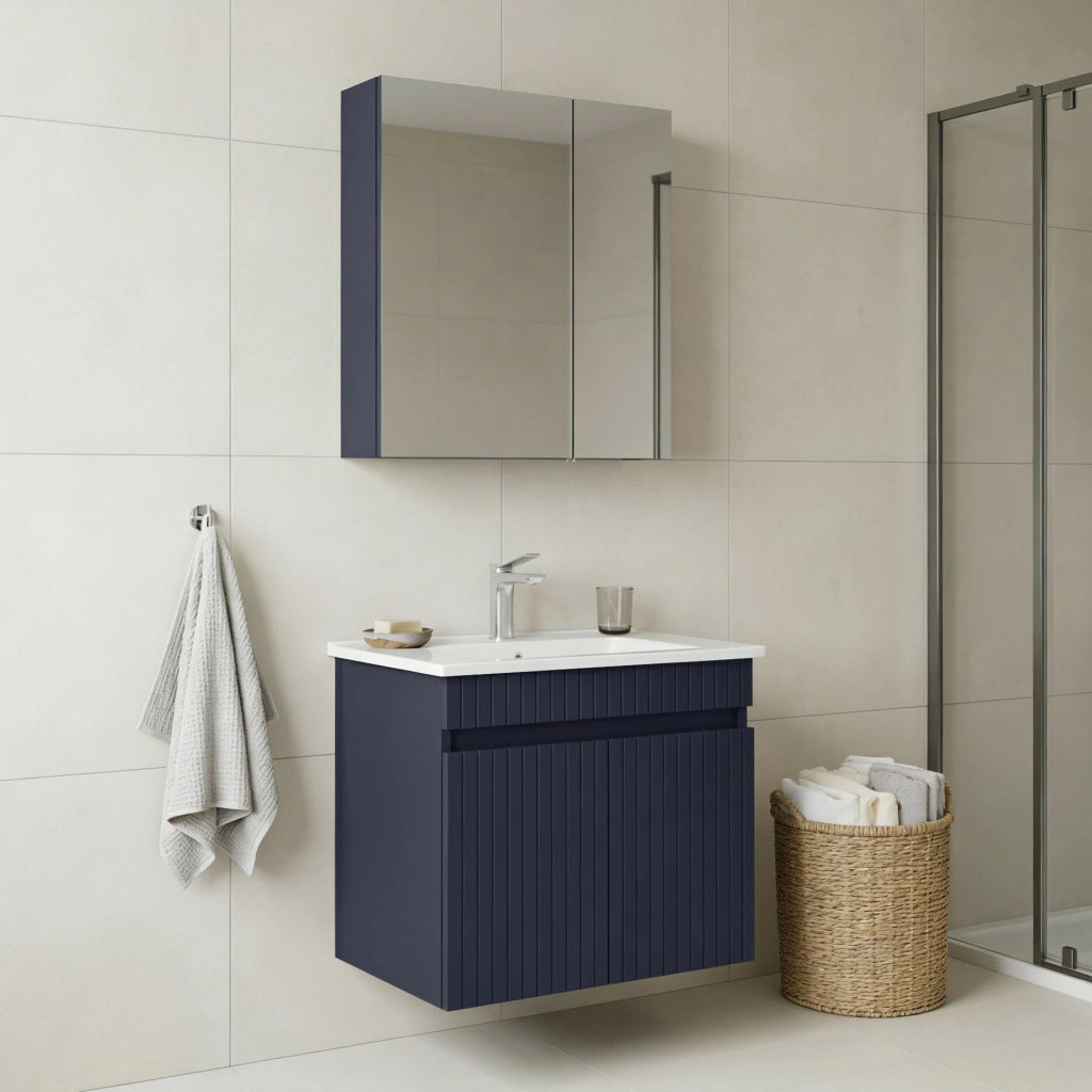 Set mobile lavabo con specchio (2 pezzi) "Tivoli 65" - 65 x 45 x 57 cm - Blu navy opaco