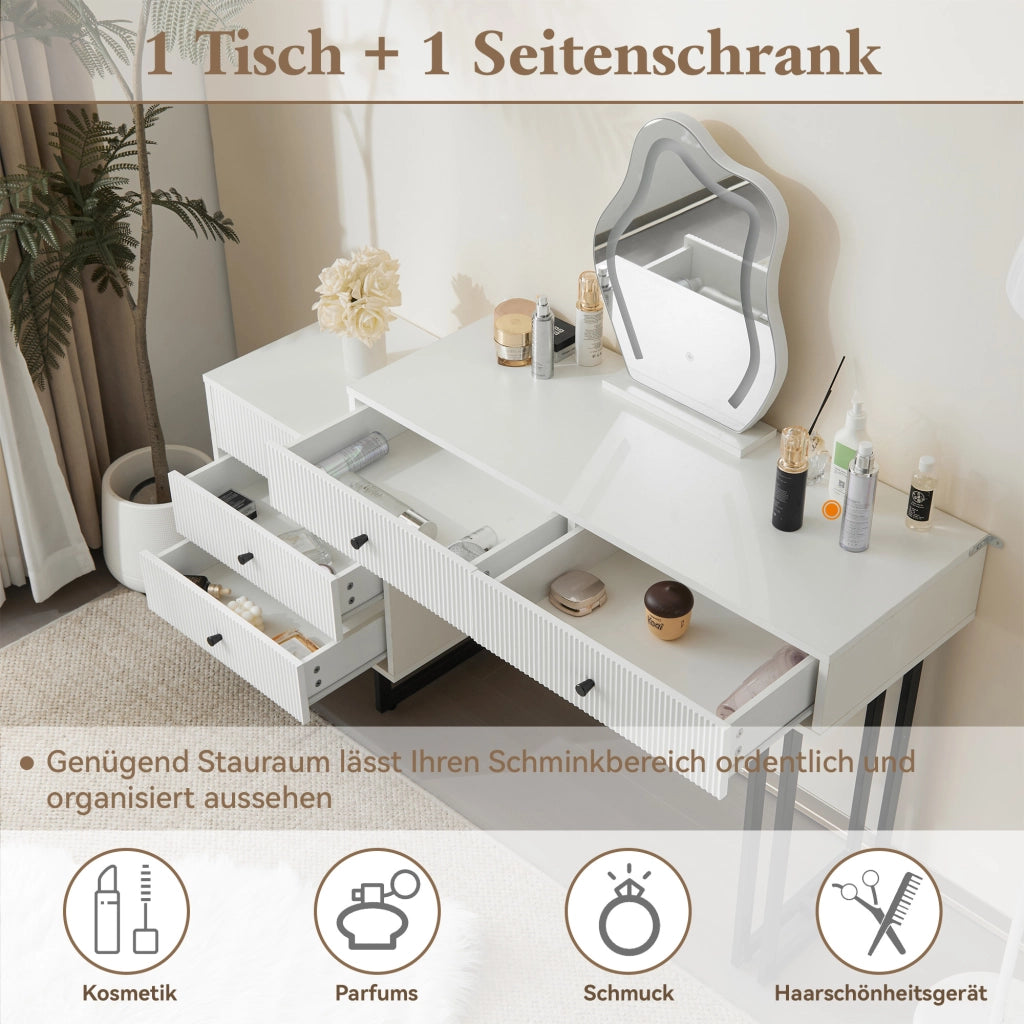 Toeletta con specchio LED e 5 cassetti; per camera da letto; 100×40×76 cm; bianca