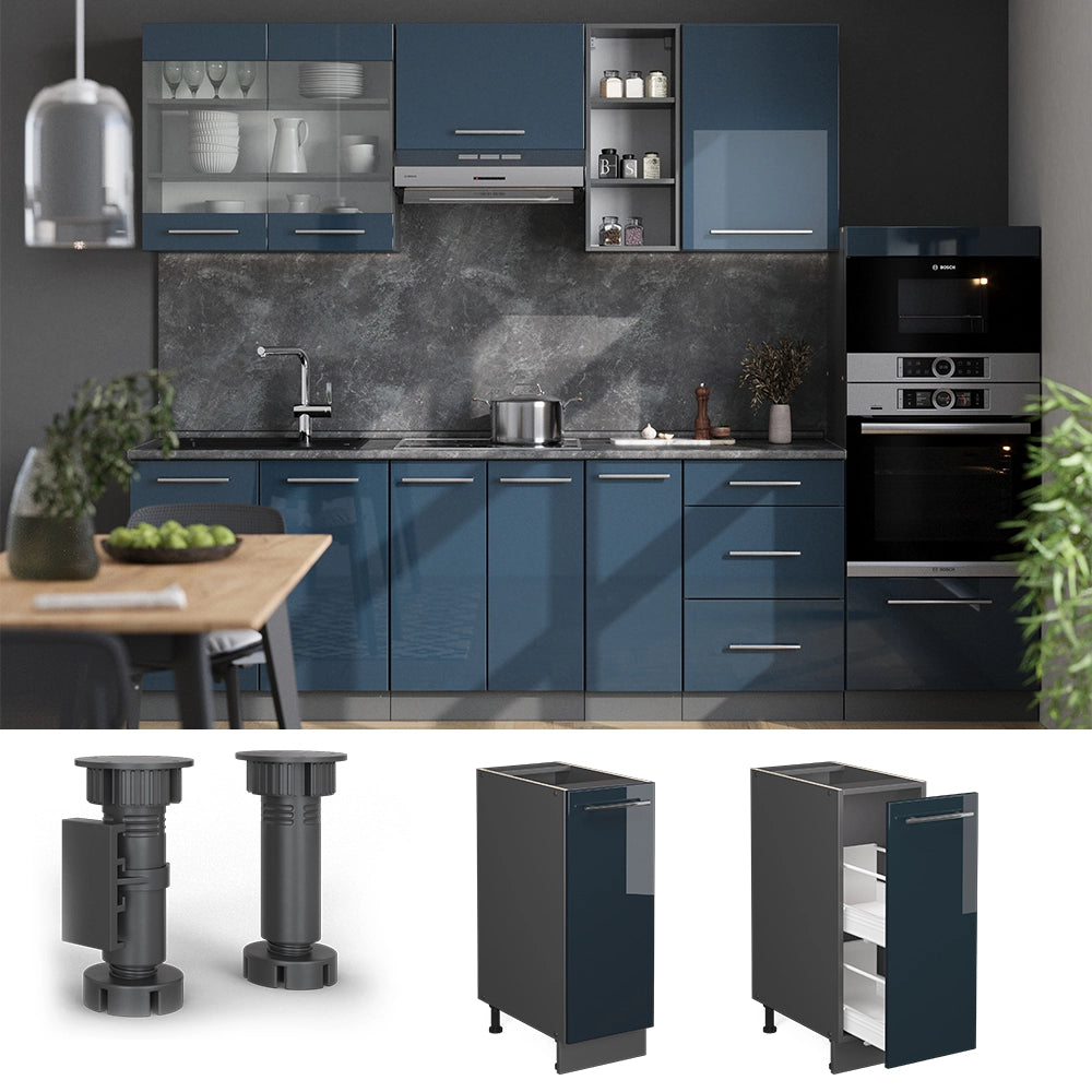Armadio cucina dispensa alto Fame-Line Blu scuro lucido/Antracite 30 cm, PL Antracite Vicco