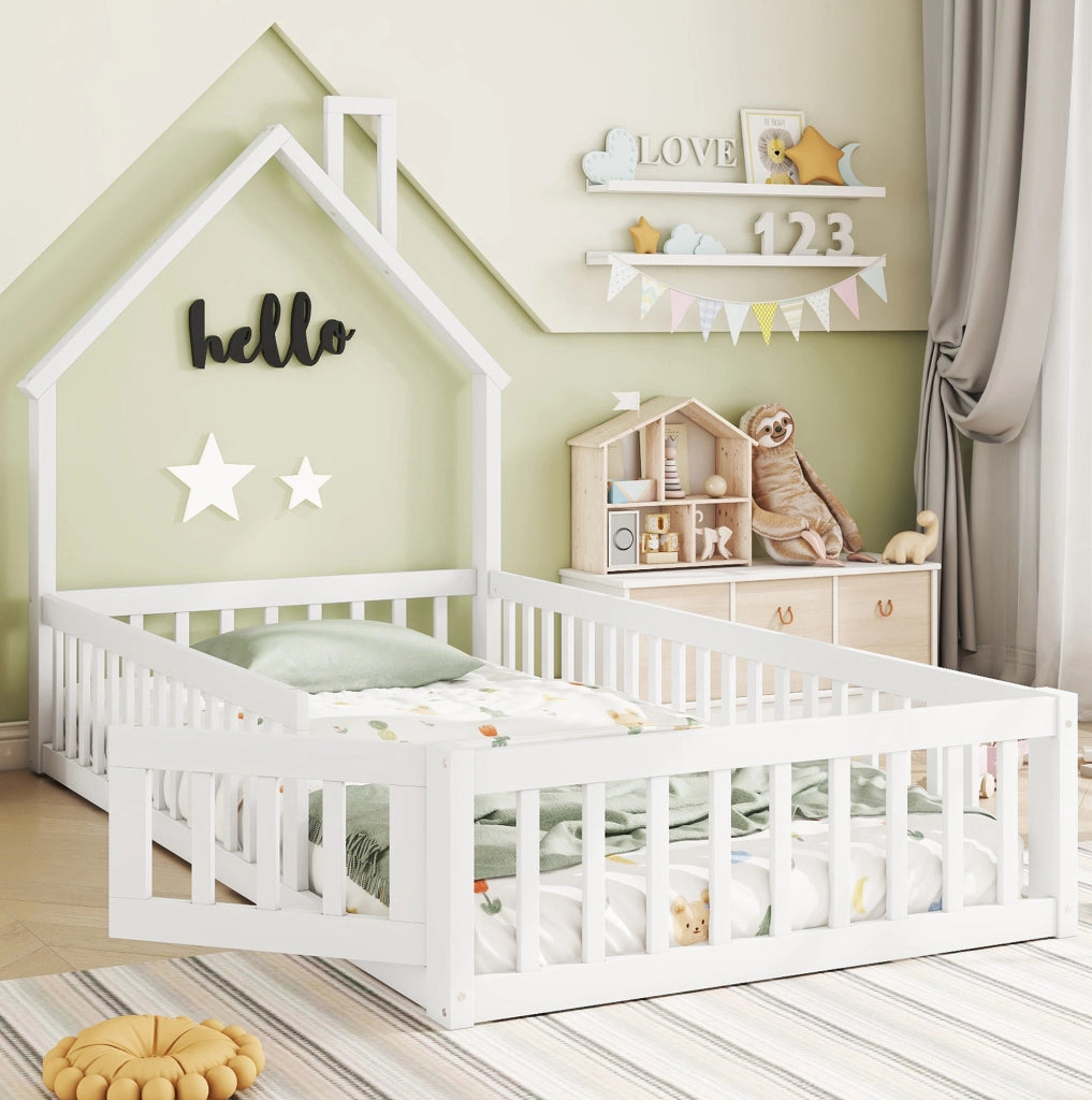 Letto per bambini 90x200 cm con design a casetta e sponde di sicurezza