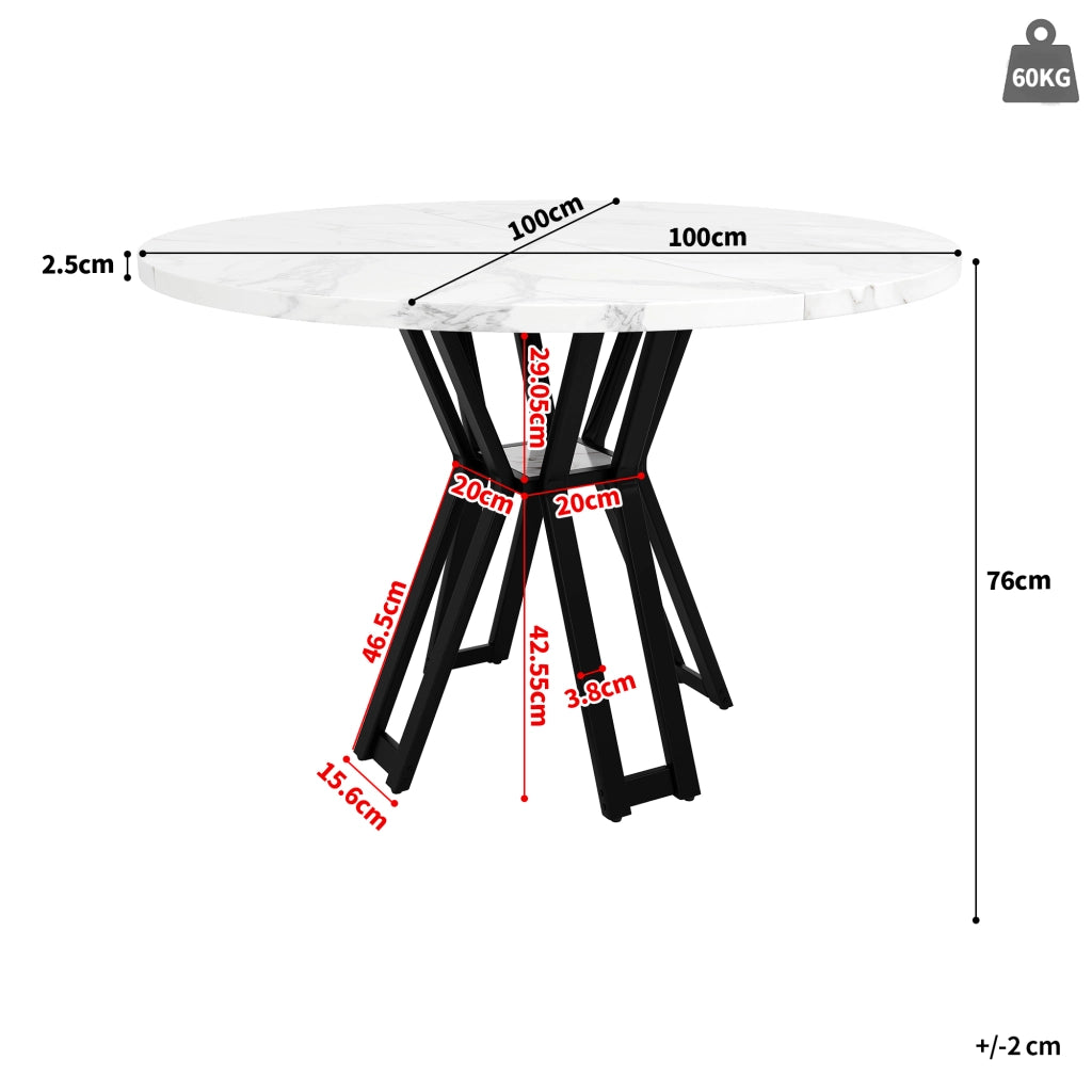 Tavolo da pranzo per 4 persone con piano in MDF effetto marmo e gambe in metallo, per soggiorno, nero, 100 × 100 × 76 cm
