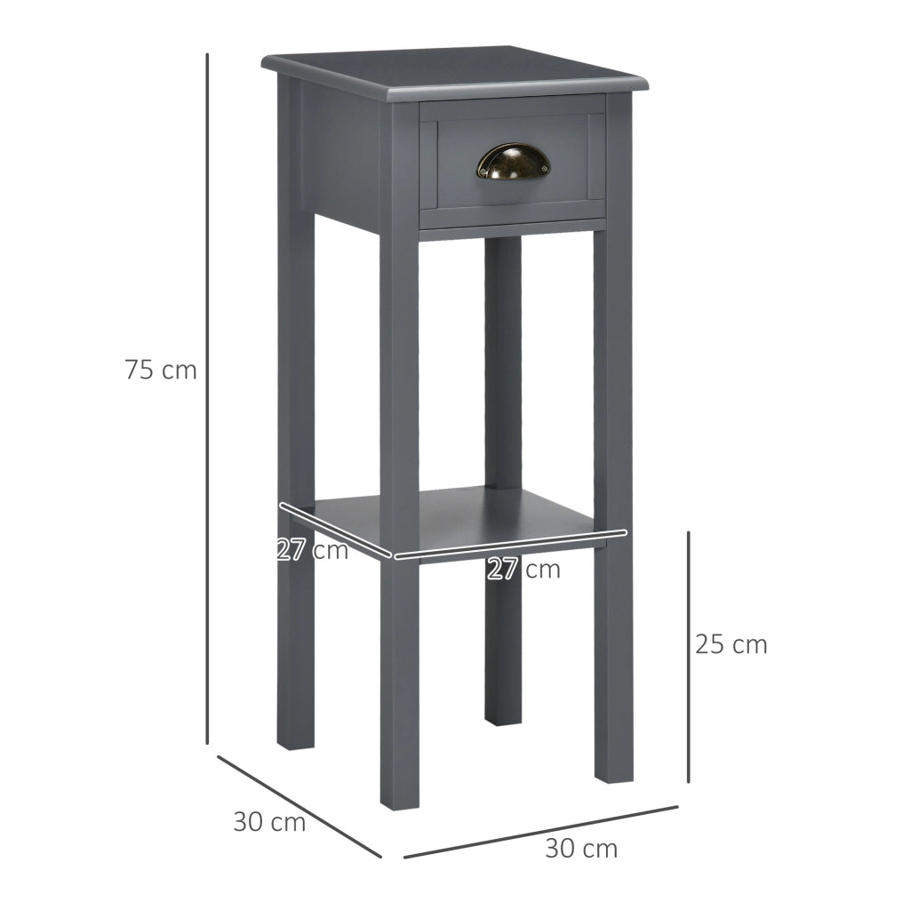 Tavolino Moderno con Cassetto e Ripiano ¨C Zephmum ¨C Grigio 30x30x75 cm