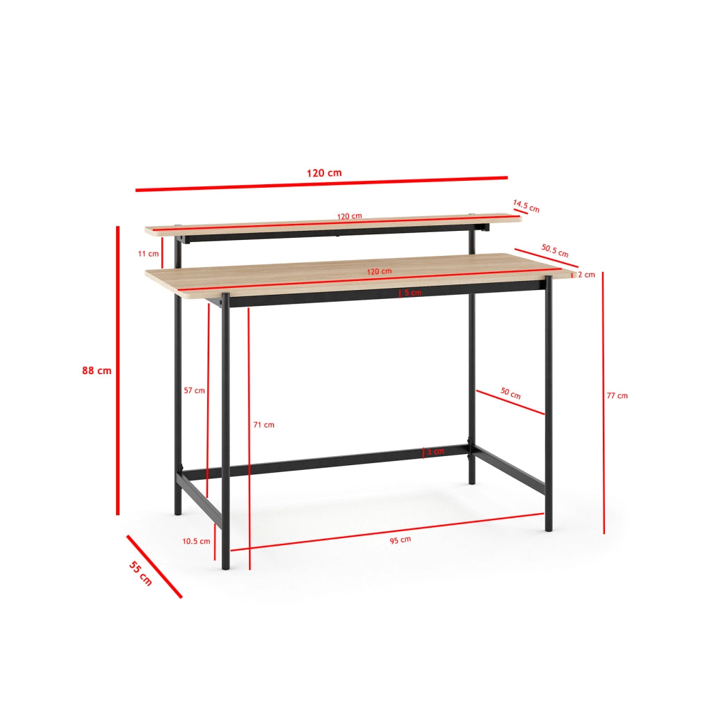 Scrivania Hispanohogar effetto rovere e gambe in acciaio nero 88x120x55cm