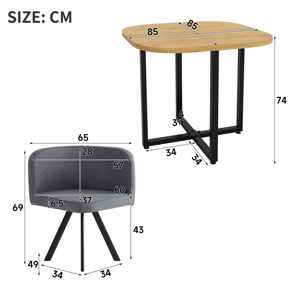Set da pranzo composto da 4 sedie in lino e un tavolo (85 x 85 cm) con finitura effetto legno, color grigio