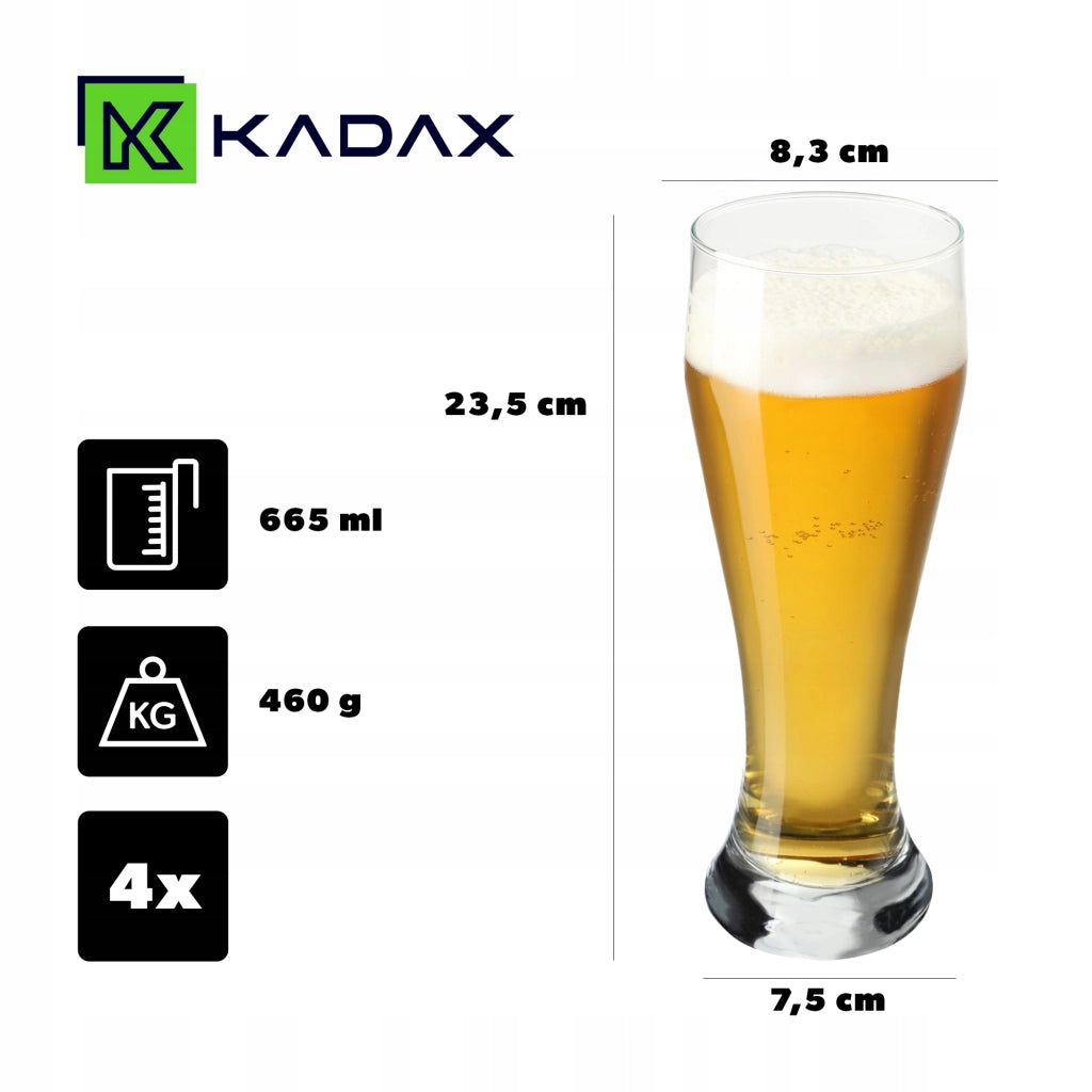 Set di 4 boccali da birra in vetro KADAX da 665 ml, alti.