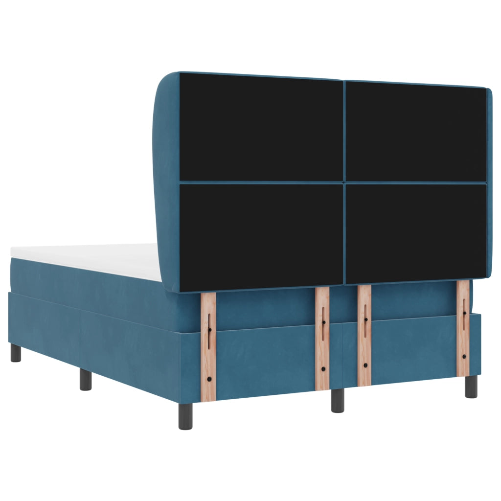 Letto Box Spring  con Materasso Blu Scuro 140x190 cm Velluto