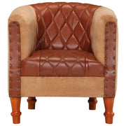 Poltrona a Pozzetto Marrone Vera Pelle e Legno Massello Mango 320603