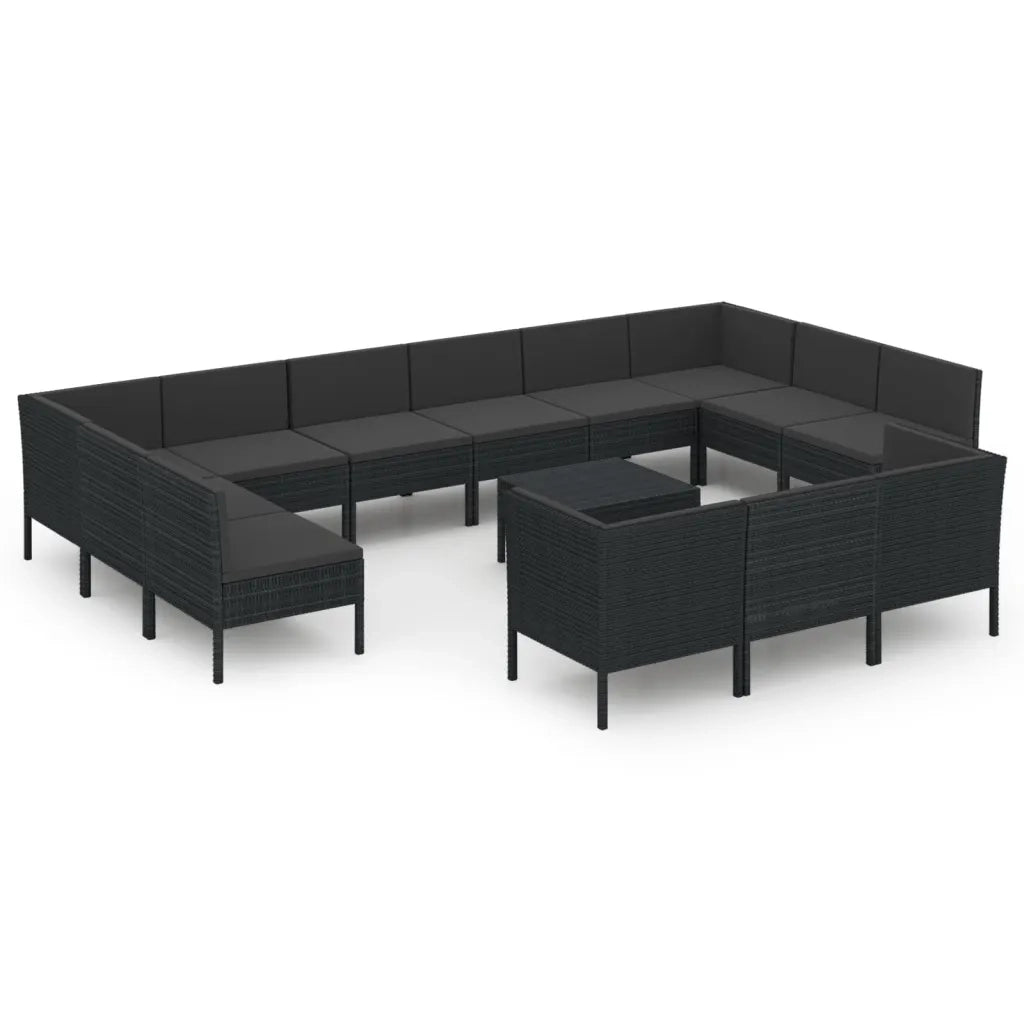 Set Divani da Giardino 14 pz con Cuscini in Polyrattan Nero cod mxl 38534
