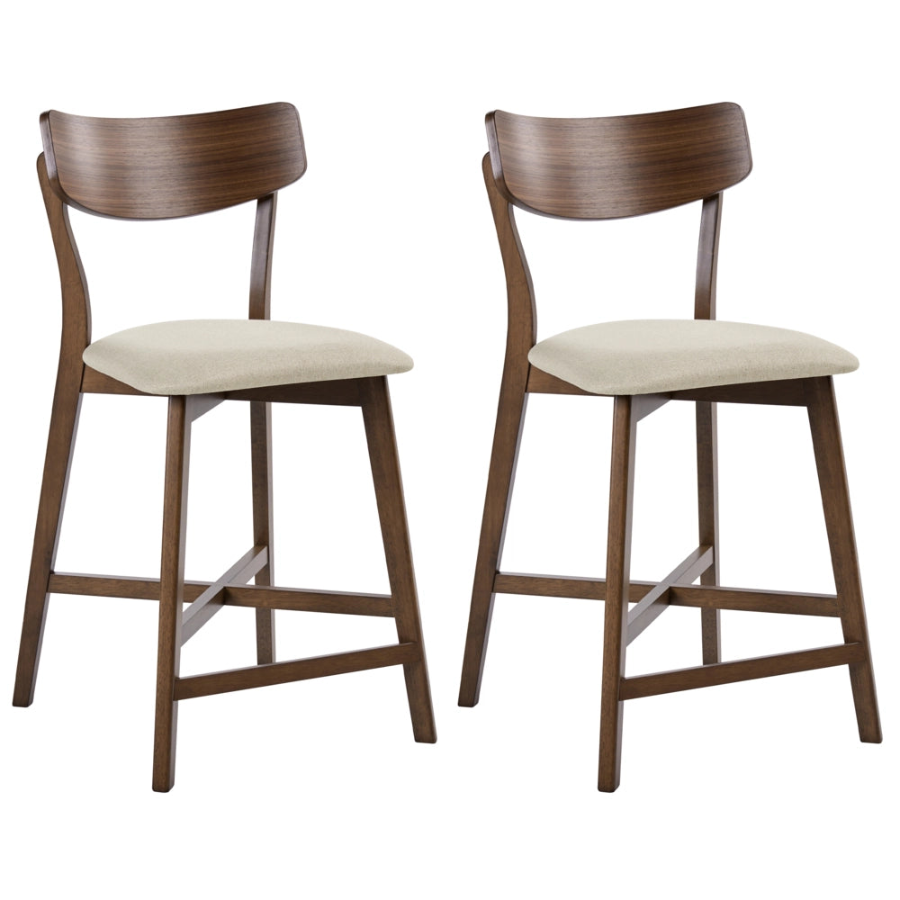 Set di 2 sedie da pranzo con seduta in tessuto beige e marrone e struttura in legno massiccio retrò senza braccioli