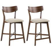 Set di 2 sedie da pranzo con seduta in tessuto beige e marrone e struttura in legno massiccio retrò senza braccioli