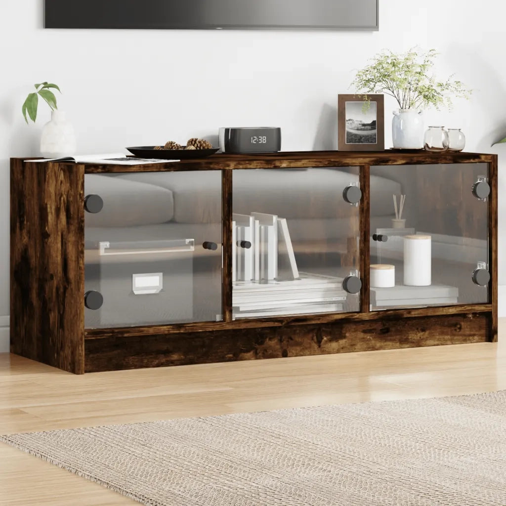 Mobile Porta TV con Ante in Vetro Rovere Fumo 102x37x42 cmcod mxl 111277