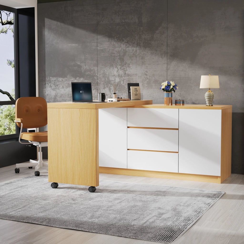 Scrivania pieghevole girevole 360° con cassetti e ante