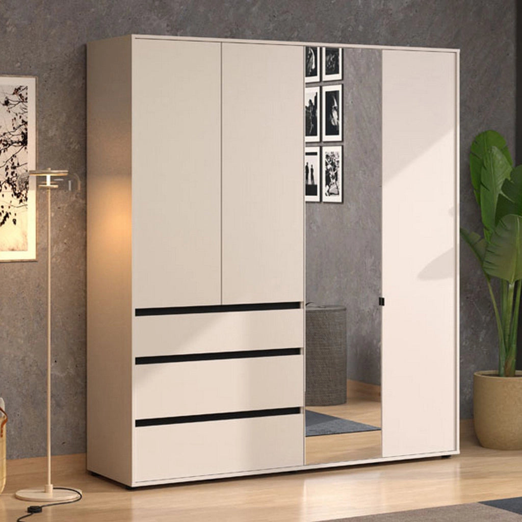 Armadio Camera da Letto Rifreddoo, Guardaroba Grande 4 Ripiani, 183x211h cm Bianco Crema