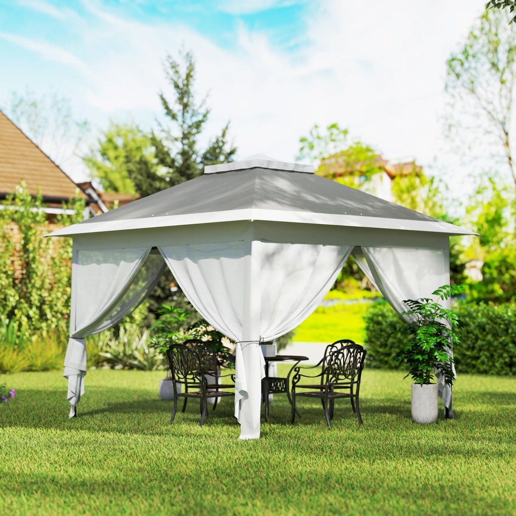 Gazebo da Esterno ¨C zephmum ¨C Grigio, Metallo, Tessuto Oxford, 3.3x3.3x2.8 m