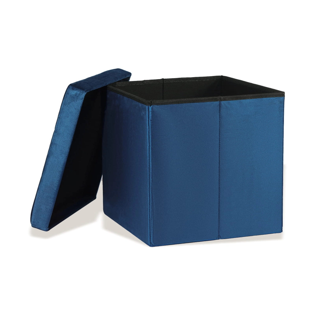 Pouf pieghevole VALORA con contenitore - Velluto blu navy, L 15473