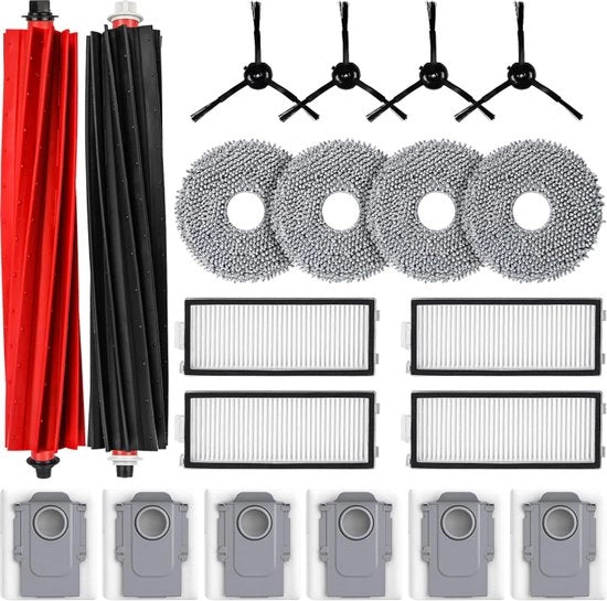 Set di accessori da 20 pezzi per aspirapolvere robot - 2 set di spazzole in gomma, 6 sacchi di aspirazione, 4 filtri HEPA, 4 tovaglioli di pulizia, 4 set di spazzole laterali