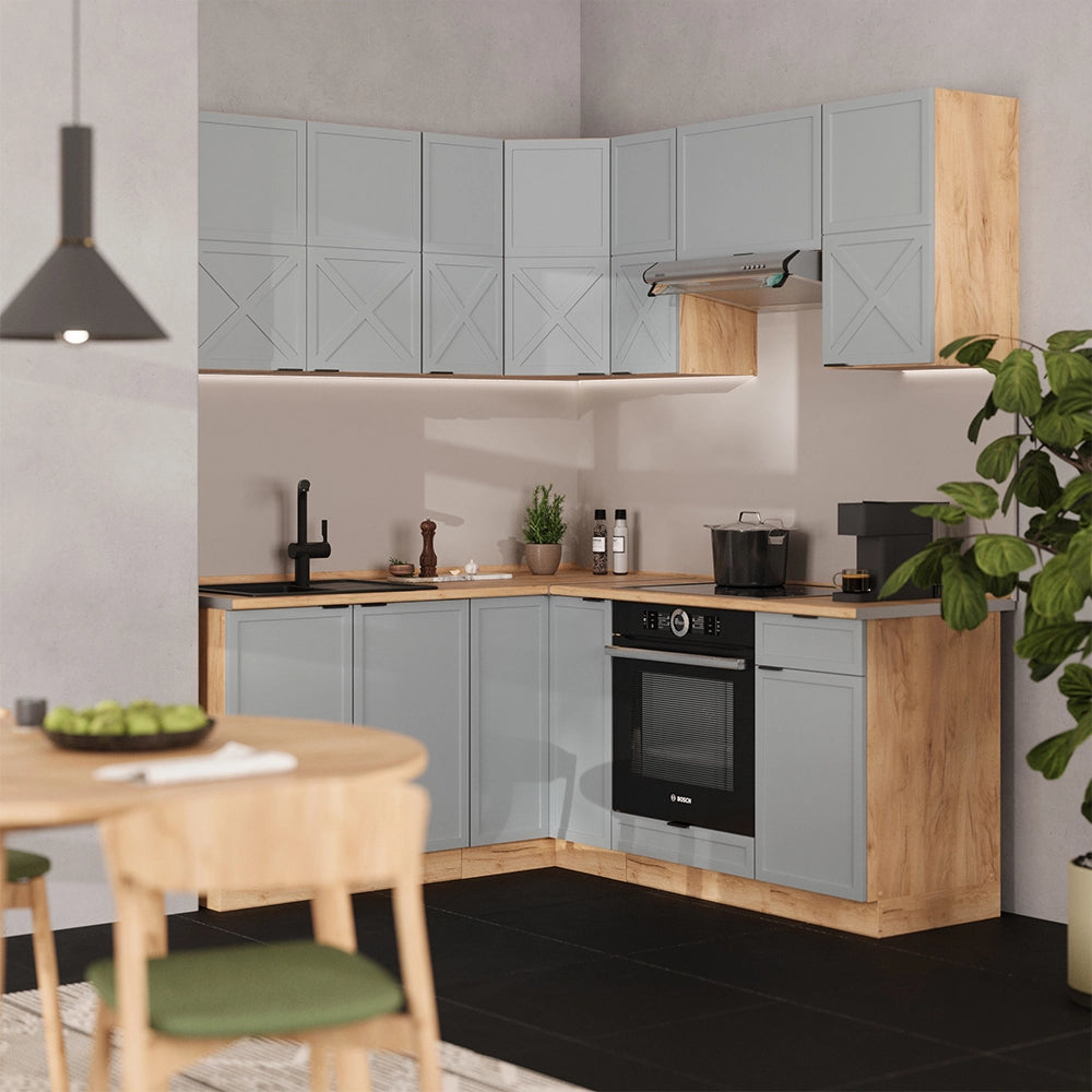 Vicco Cucina angolare completa Rovere blu-grigio chiaro/oro 160 x 190 cm , PL Rovere