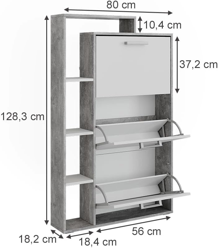 Scarpiera da ingresso Orlando, Bianco/cemento, 80 x 128.3 cm con 3 scomparti incernierati