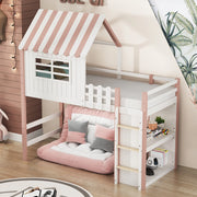 Letto a castello rosa in legno massello con funzione letto alto e basso 90x200 cm
