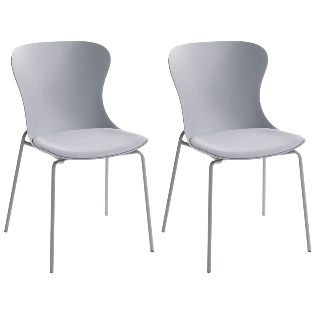 Set di 2 sedie da pranzo con seduta in materiale sintetico grigio e struttura in metallo, con cuscino, in stile minimalista scandinavo