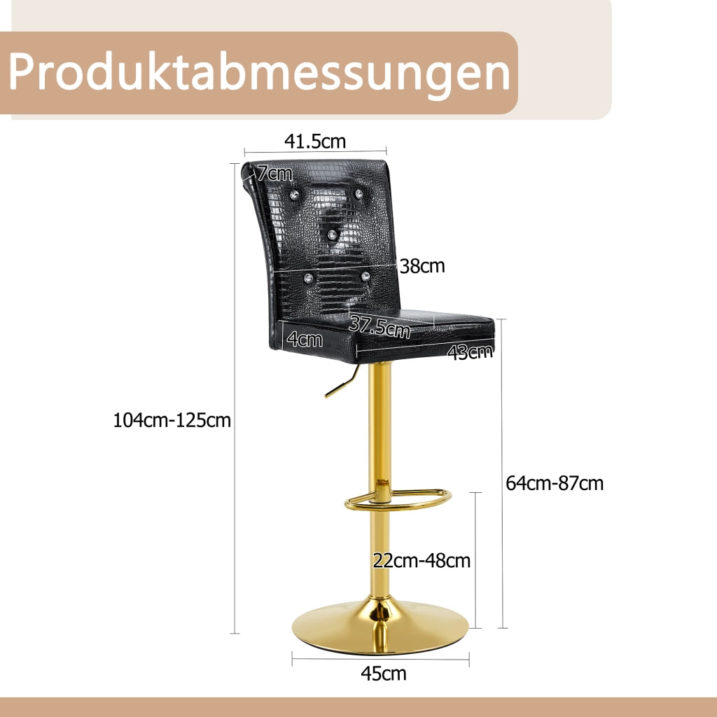 Tabouret de bar con design effetto pelle di coccodrillo e bottoni decorativi in pvc nero 300 lb